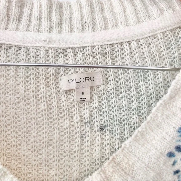 Pilcro Anthro Slouchy V-Neck Sweater Small Oversized Ivory Floral Bohemian - Picture 5 of 7